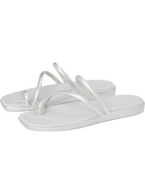 Women's Silver Miami Toe Loop Sandals Square Toe Flat Straps Slip On Shoes